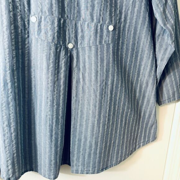 Tulip clothing XL blue white seersucker button front pocket back detail tunic - Picture 10 of 14